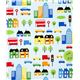 light blue fabric with city and grid pattern Robert Kaufman 2