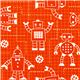 orange organic fabric with robots par Robert Kaufman 1