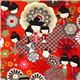 orange red Japanese Kokeshi doll fabric by Alexander Henry 1