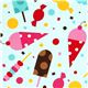 pale blue fabric ice cream cone & sweets Robert Kaufman 1
