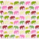 pink fabric with colourful elephants Robert Kaufman 2