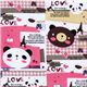 pink kawaii bears canvas fabric with Eiffel Tower 1
