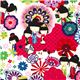 white Japanese Kokeshi doll fabric by Alexander Henry 1