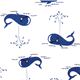 white Michael Miller fabric with blue whale from the US 1