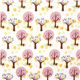 white Riley Blake fabric pink trees strawberry 2