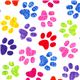 white designer fabric with colourful checkered paw prints 1