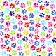 white designer fabric with colourful checkered paw prints 2