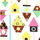white fabric with colourful birdhouses Robert Kaufman 1
