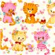 white kitty fabric with mouse mushrooms birds flowers 1