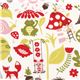 white monaluna organic fabric with fox owl frog toadstool 1