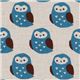 white owls Kokka oxford fabric kawaii from Japan blue 1