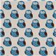 white owls Kokka oxford fabric kawaii from Japan blue 2