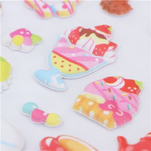 puffy stickers with kawaii colorful cake sweet treat dessert food by