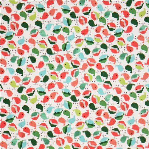  white Christmas bird fabric Robert Kaufman 2