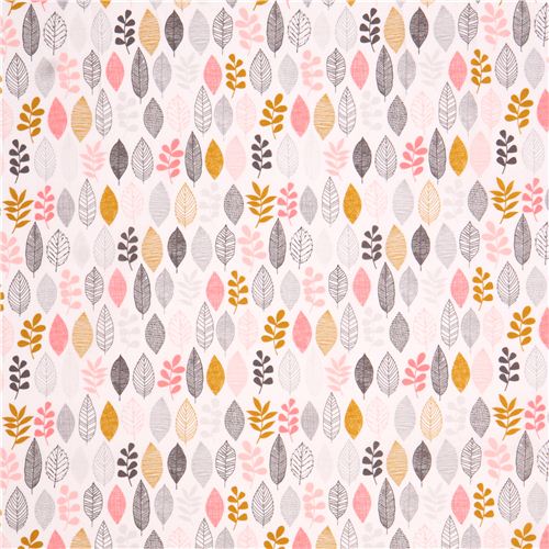  white-pink 'Leaf Sampler' leaves pattern Cloud 9 organic cotton fabric 4