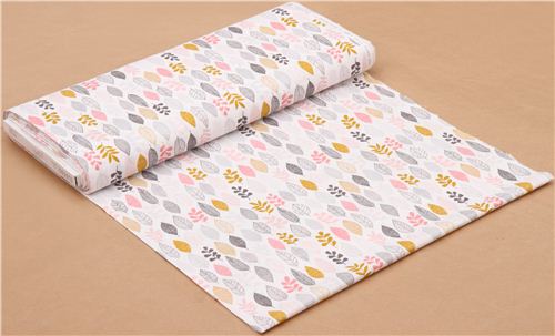 white-pink 'Leaf Sampler' leaves pattern Cloud 9 organic cotton fabric 5
