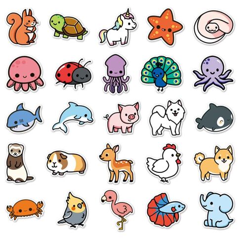 50 unique cartoon animal designs snail diecut sticker pack fox squirrel  starfish - modeS4u