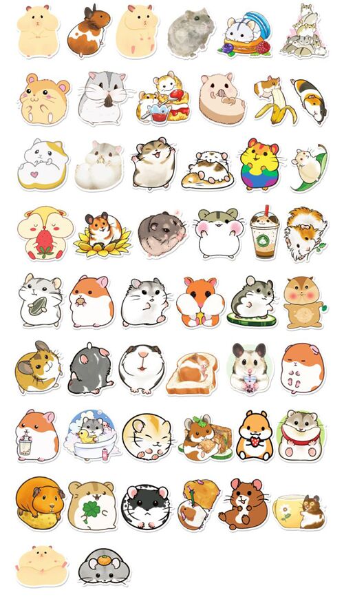 50 unique hamster stickers animal character diecut sticker pack - modeS4u