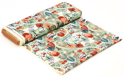 Acorn Trail Map forest girl autumn birch organic fabric from the USA 3