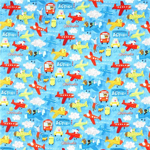 Airport airplane canvas designer fabric by Nancy Wolff Fabric by Kokka ...