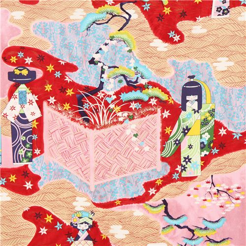 Alexander Henry Anesama Japanese doll fabric red 1