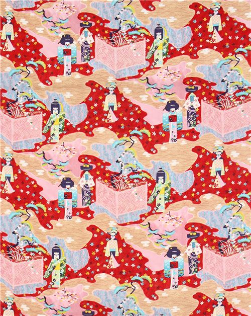 Alexander Henry Anesama Japanese doll fabric red 2