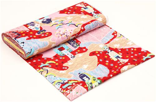 Alexander Henry Anesama Japanese doll fabric red 3