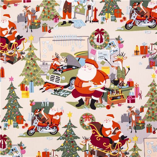 Alexander Henry Santa Claus Christmas green cotton fabric USA