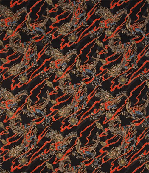 Alexander Henry black dragon fabric with metallic embellishment - modeS4u