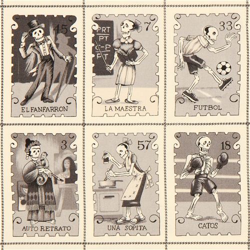 Alexander Henry card skull fabric black and white USA 2