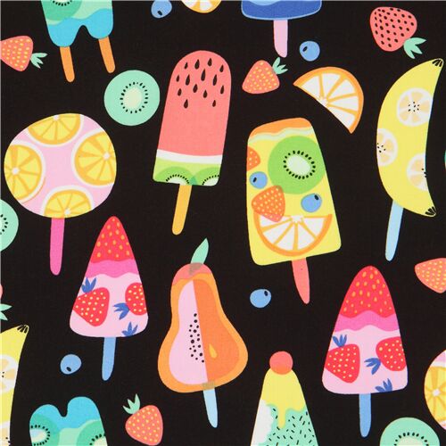 Alexander Henry colorful fruit ice pop fabric in black - modeS4u