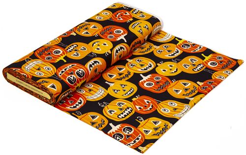Stoff Halloween orange Kürbisse schwarze Baumwolle Fabric by