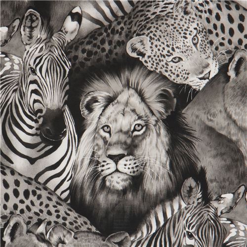 Alexander Henry fabric black grey wild animal Lion Eyes Fabric by ...