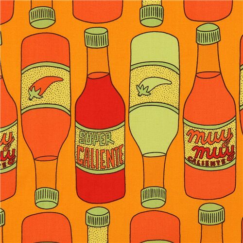 Alexander Henry fabric in orange with sauce bottles Fabric