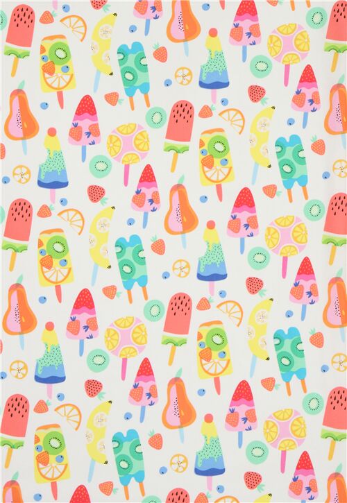 Alexander Henry multicolor fruit ice pop fabric in white - modeS4u