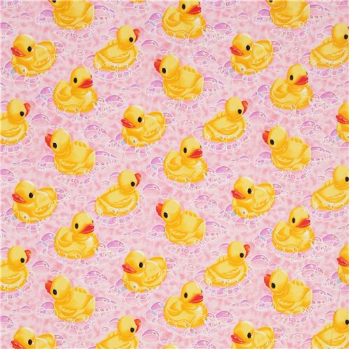 Alexander Henry pink cotton flannel fabric with yellow ducks modeS4u