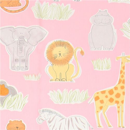 tela oxford gruesa rosa con leones y tigres Tela