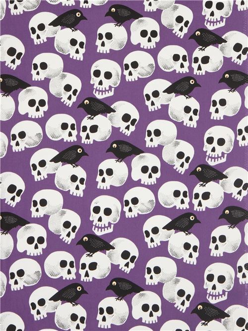 Fat Quarter (50 x 56 cm) - Alexander Henry purple skull and crow fabric 3