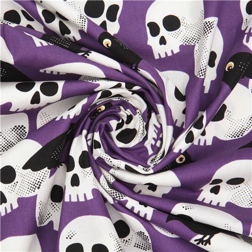 Fat Quarter (50 x 56 cm) - Alexander Henry purple skull and crow fabric 5
