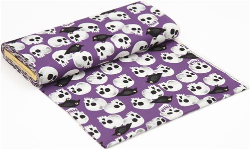 Fat Quarter (50 x 56 cm) - Alexander Henry purple skull and crow fabric 6