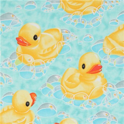 Alexander Henry turquoise fabric with yellow ducks - modeS4u