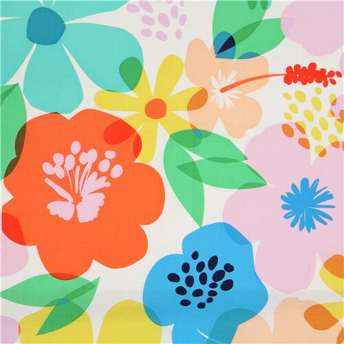 Alexander Henry white spring time fabric with big colorful flowers
