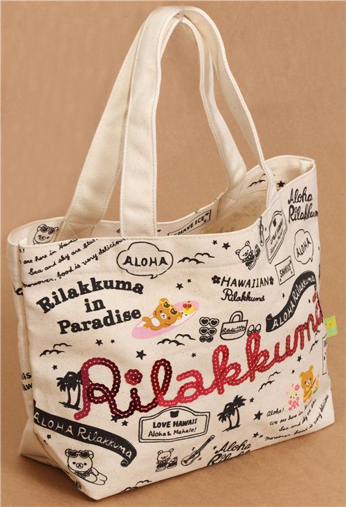 Aloha Rilakkuma Hawaii canvas linen handbag Handbags Bags
