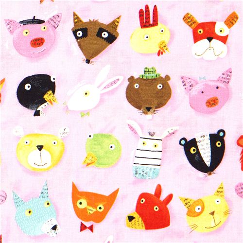 Animal heads canvas designer fabric by Nancy Wolff Kokka 1