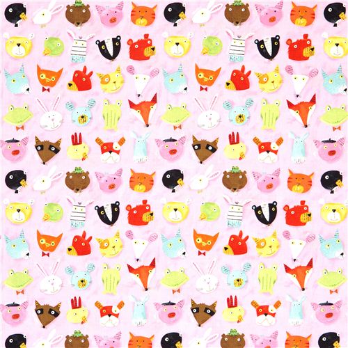 Animal heads canvas designer fabric by Nancy Wolff Kokka 2
