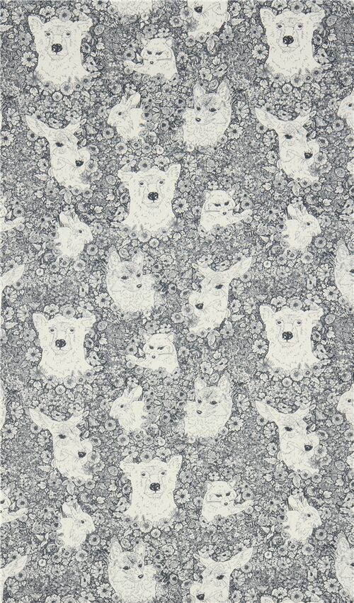Art Gallery Fabrics dark blue fabric with forest animal pattern - modeS4u