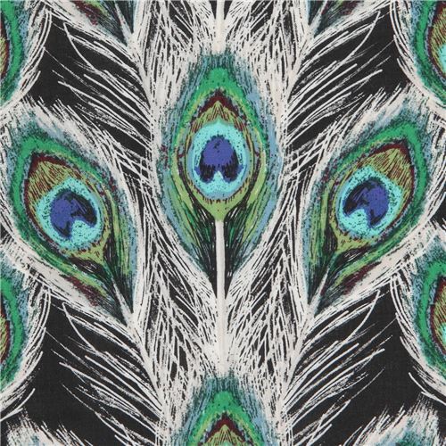 Art Gallery Fabrics rayon fabric with peacock feathers Fabric by