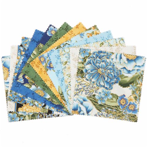 Avery Hill Charm Square fabric with flowers and metallic embellishment
