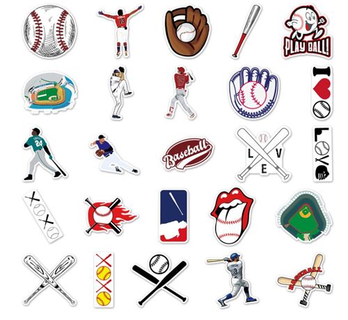 Baseball 50 diecut sticker pack unique sports designs mitt lips - modes4u