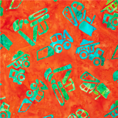 Tela batik algodn naranja azul verde mquinas construccin EE. UU. Tela